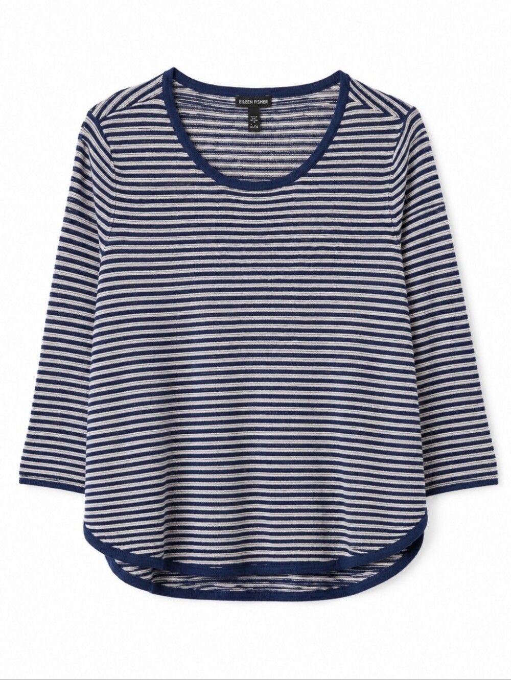 Eileen Fisher Renew Organic Linen Cotton Striped Sweater XL Blue White